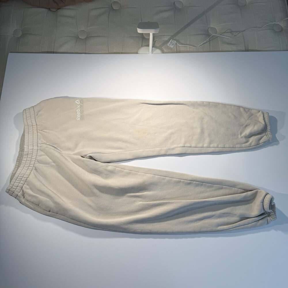 Reebok Cream Beige Logo Sweatpants Joggers Size S